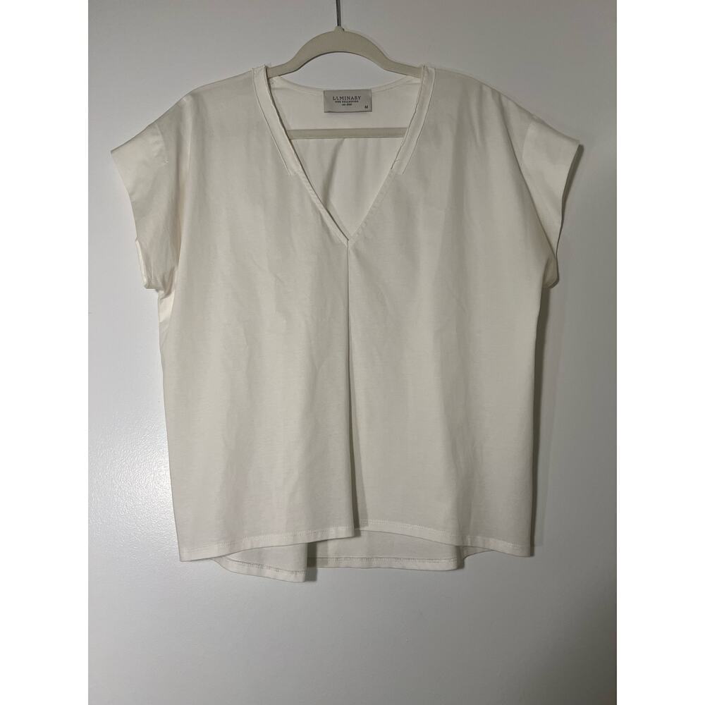 Luminary White Cap Sleeve V Neck Blouse Sz M